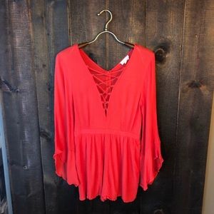 Coral Bell Sleeve Shorts Romper